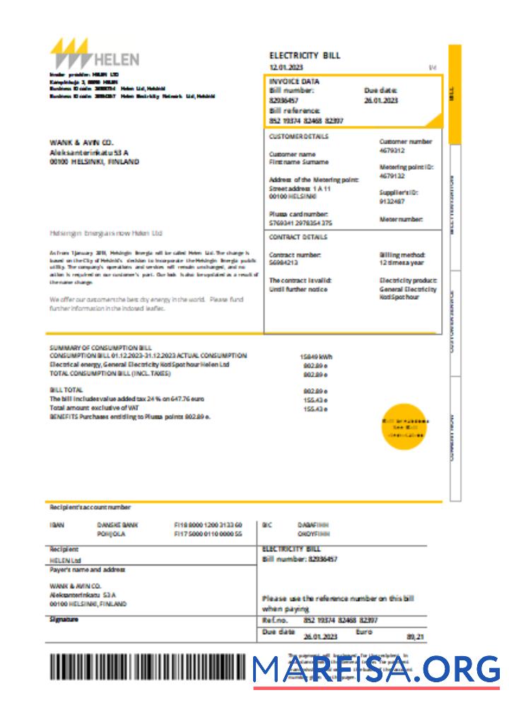 Printable Helen Proof of address utility business bill, SCR real example